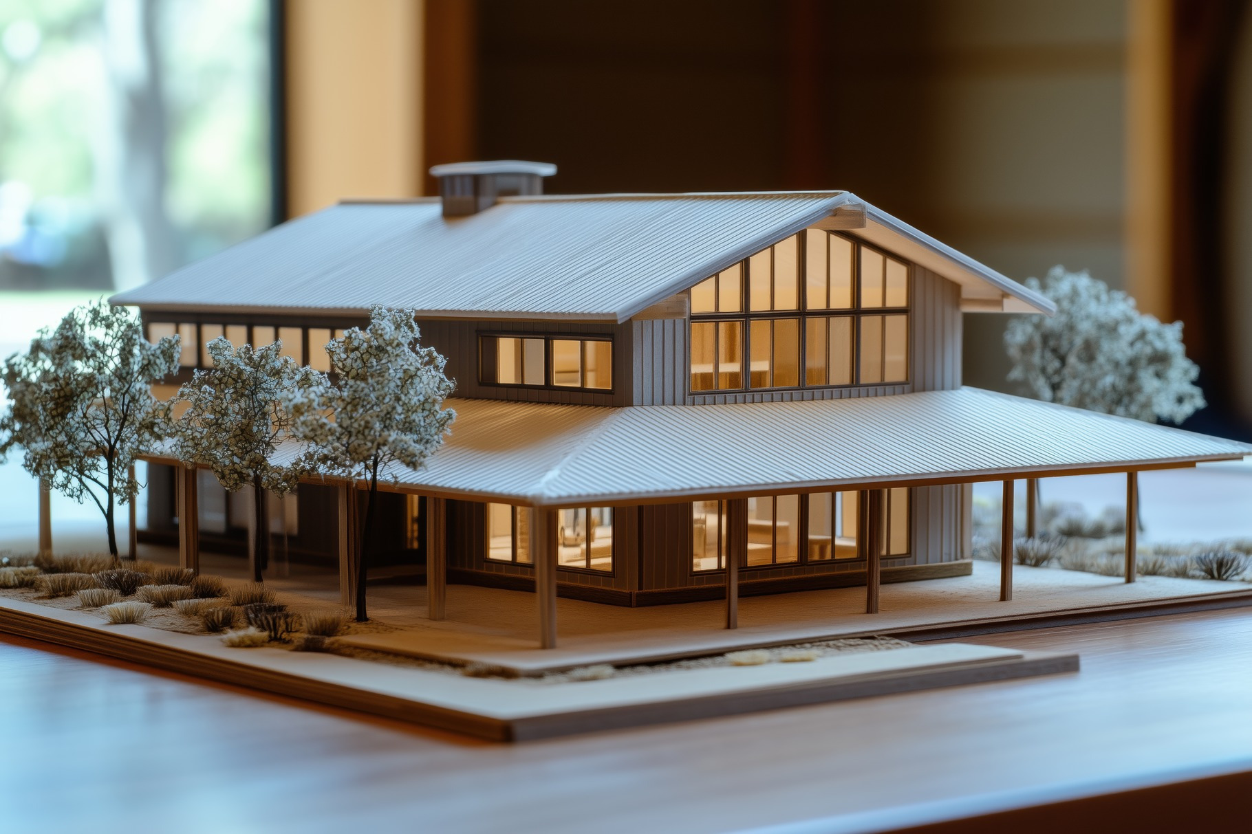 A detailed architectural model of a modern Barndominium house style ...