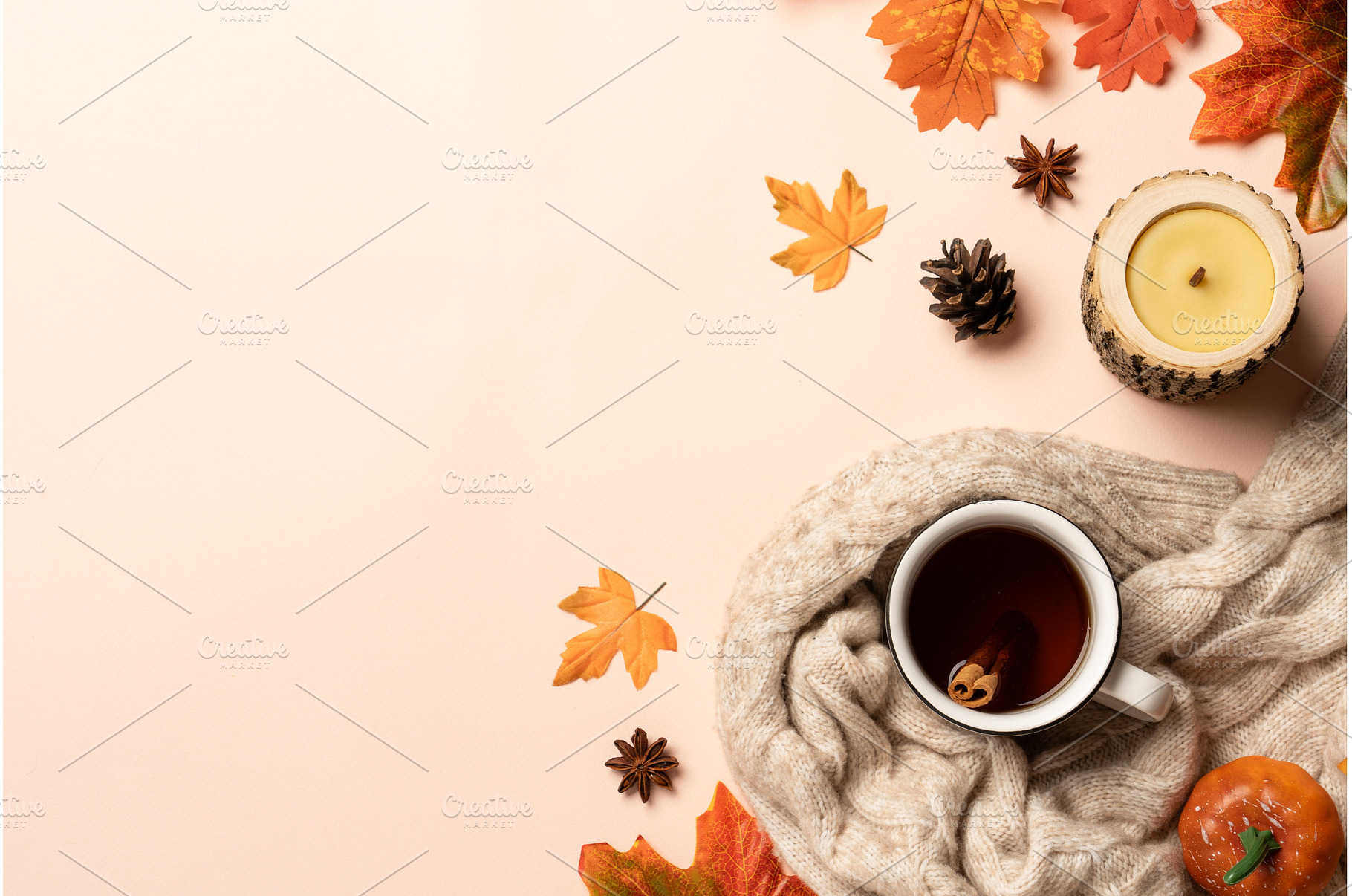 Autumn flat lay background with hot, a Food & Drink Photo by Nadia-nb
