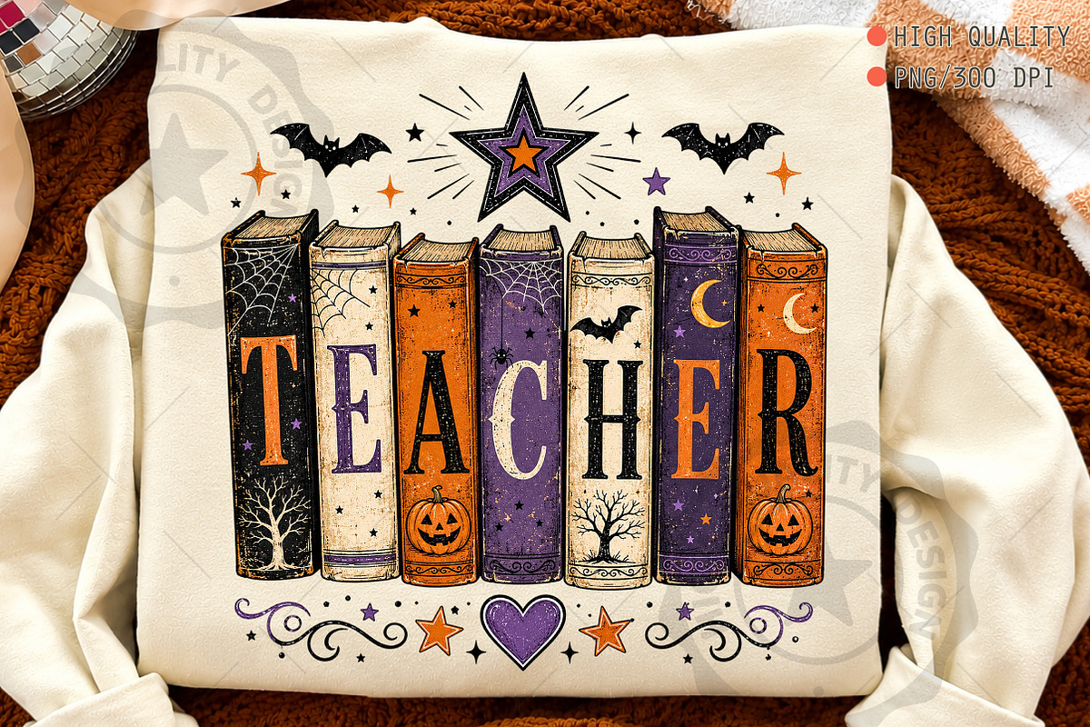 Spooky Halloween Bookish Teacher PNG, a Seasonal Illustration by OK Design (Photo 1 of 5)