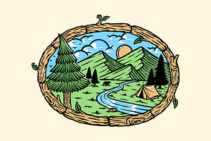 mountain view in the morning, a Seasonal Illustration by gunaonedesign