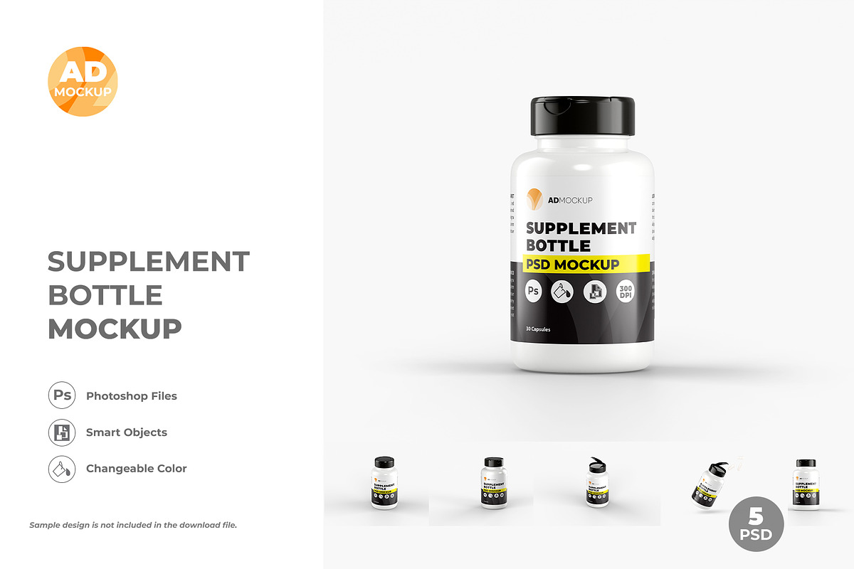 Supplement Bottle Mockup – 05 PSD, a Packaging Mockup by Adstart (Photo 1 of 5)