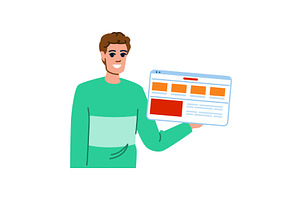 Web developer showing website, a Technology Illustration by pikepicture
