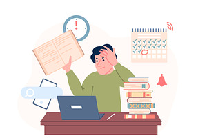 Student scared exam. Male character, an Object Illustration by LadadikArt