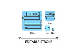 Book Pile Blue Linear Icons Set