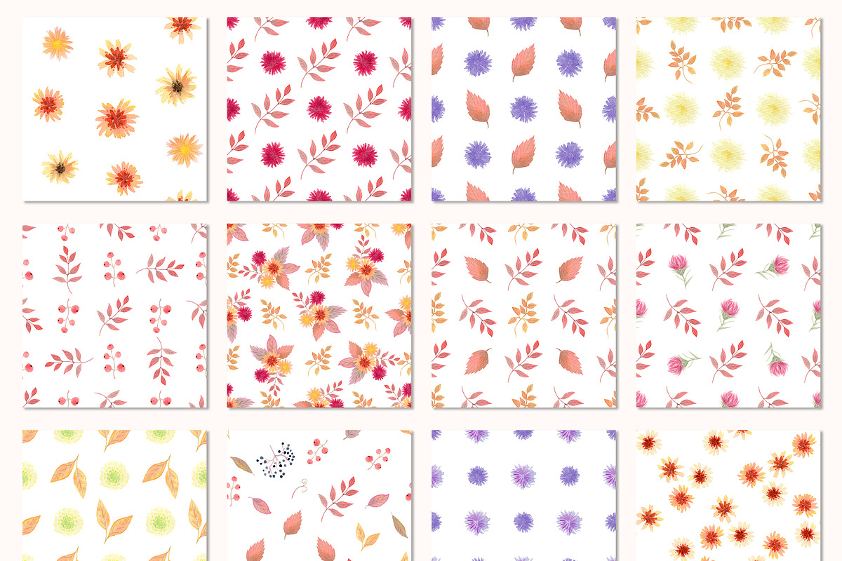 Autumn Watercolor Seamless Patterns, a Pattern Graphic by Nadia Semyroz (Photo 3 of 8)