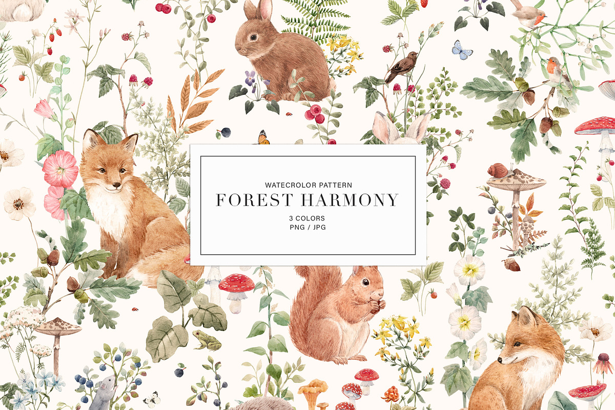 Forest Watercolor Pattern, a Pattern Graphic by Lembrik's Artworks (Photo 1 of 4)