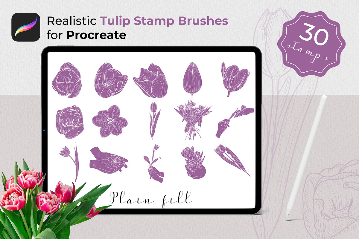 30 Tulip Stamp Brushes for Procreate