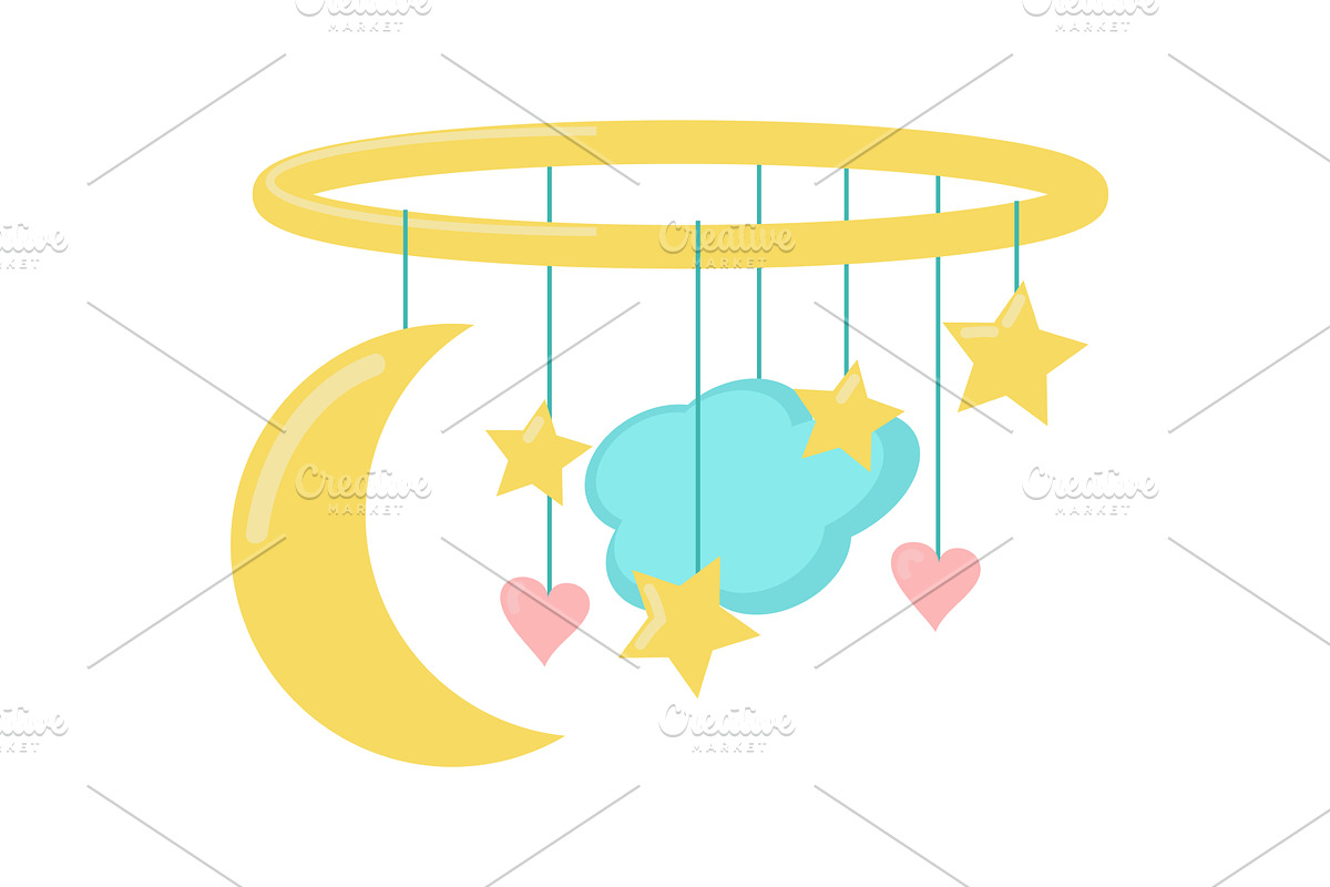 Baby crib bed mobile carousel vector, an Object Illustration by SiberianArt