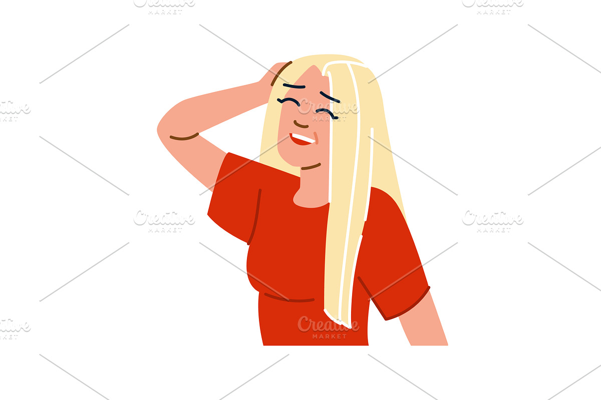 Blonde woman touching hair and, an Illustration by pikepicture