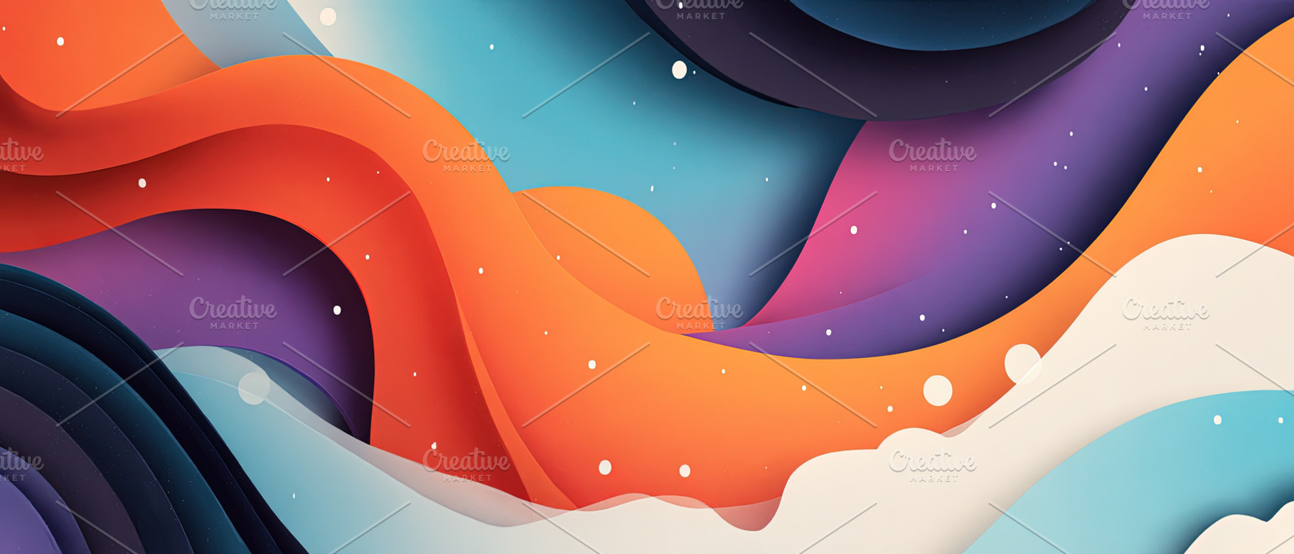 Vibrant layered abstract waves in orange, blue, and purple tones, an Abstract Photo by Ales Munt