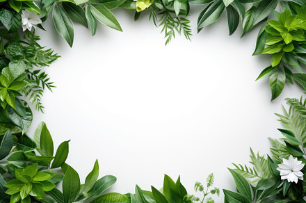 Lush Green Leaf Frame on White - Nature's Border Design Generati, a Seasonal Illustration by José Manuel Gelpi