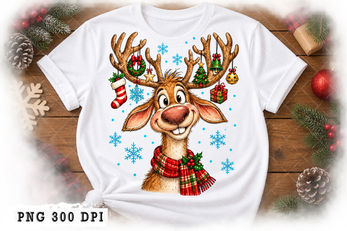 Funny Christmas Reindeer PNG, a Seasonal Illustration by Watercolor design (Photo 2 of 3)