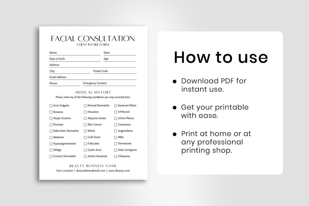 Facial Consultation Form Pdf, a Stationery Template by Snapybiz (Photo 8 of 10)