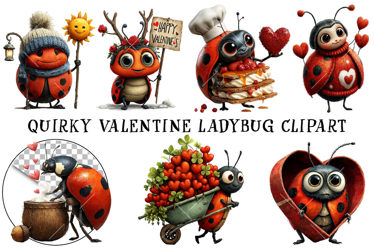 Quirky Valentine Ladybug Clipart, an Illustration by OK Design (Photo 2 of 6)