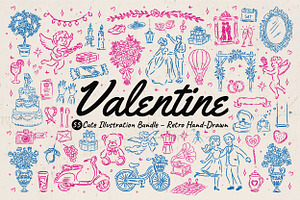 Hand Drawn Valentines Clipart Bundle, an Outline Icon by Baleee