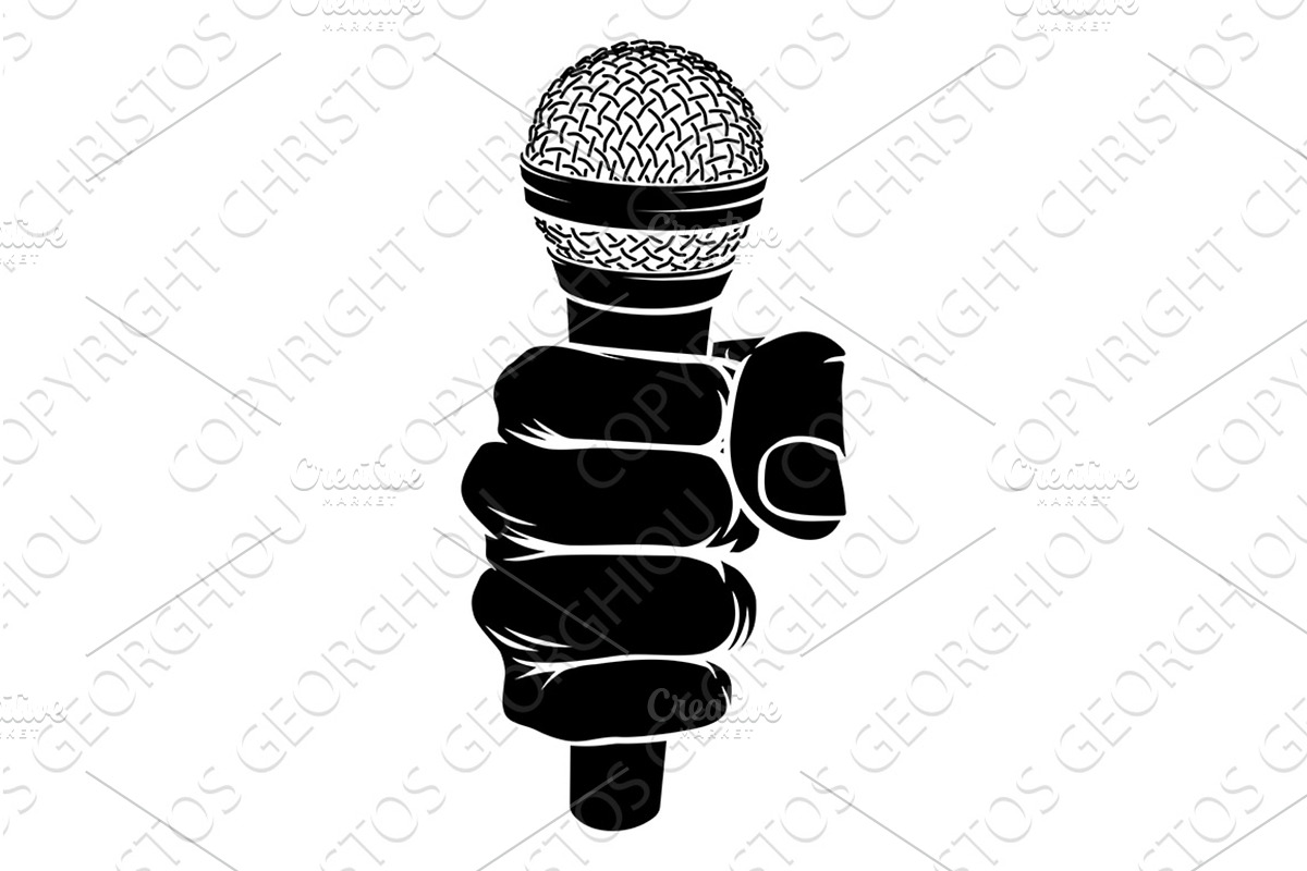 Fist Hand Holding Mic Microphone, an Illustration by Christos Georghiou