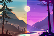 Day and night mountain river, an Illustration by Red Monkey (Thumbnail 1 of 4)