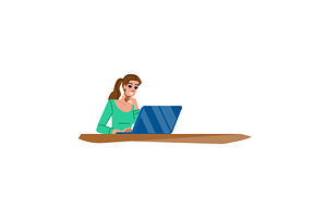 Smiling freelancer working on laptop, a Person Illustration by pikepicture