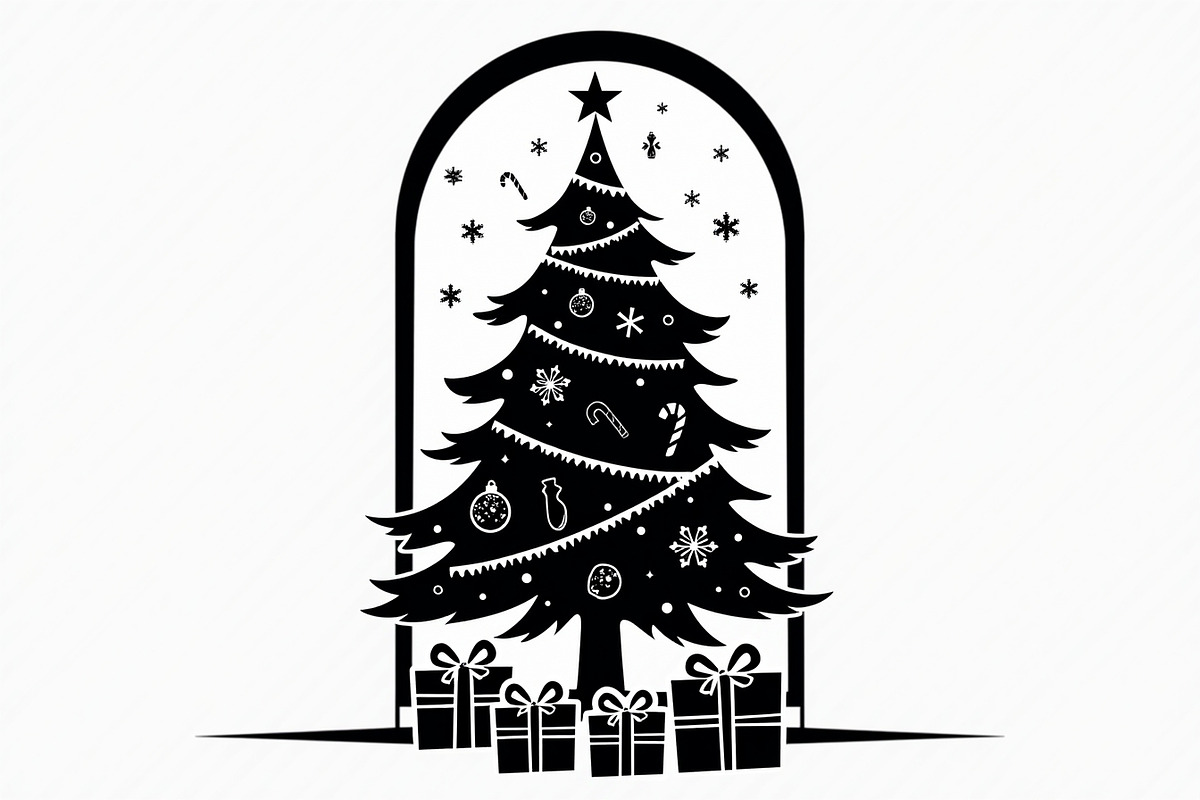 Festive Christmas Tree Silhouette Se, an Illustration by BIPLOB EXPERT (Photo 2 of 20)