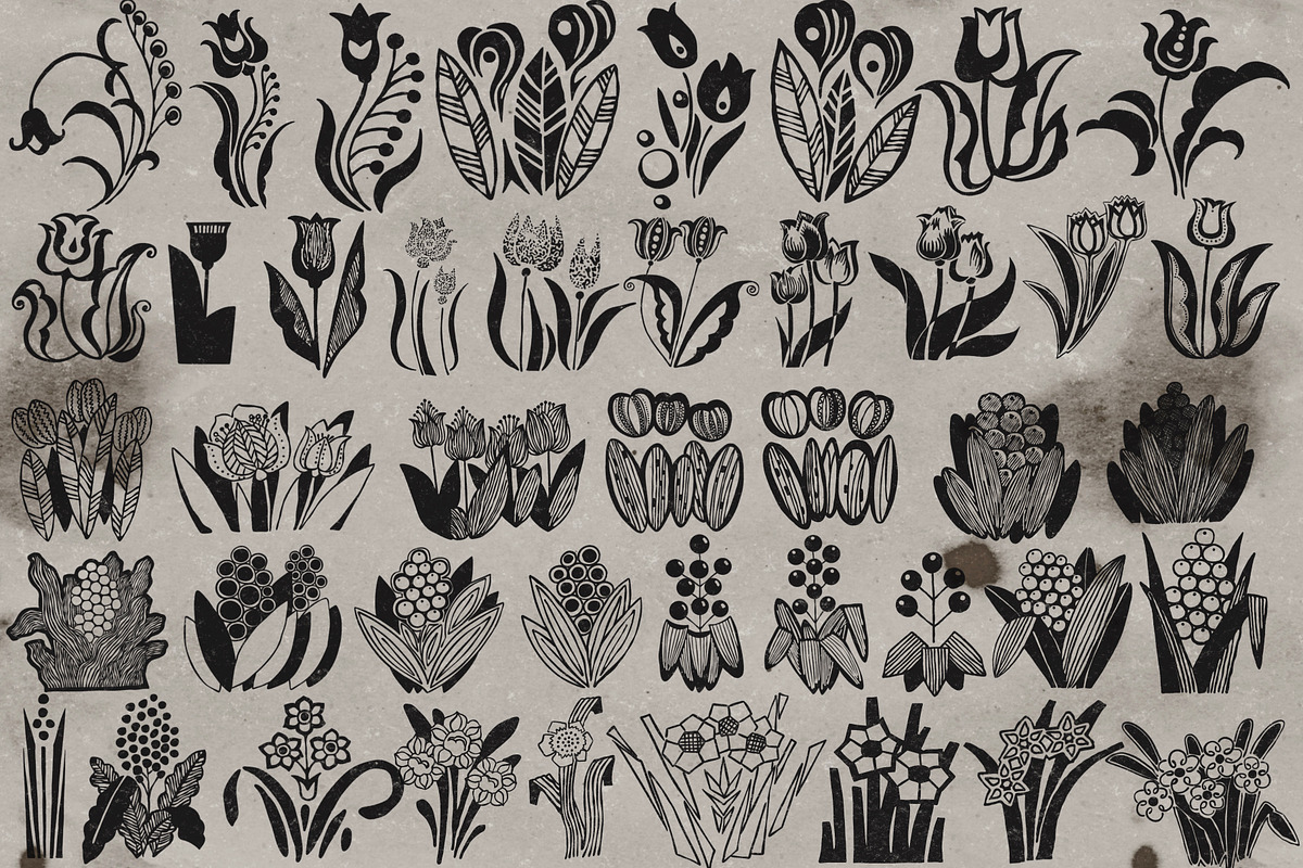 Old style flower stamps Procreate, a Brush Add-On by TheWhiteCatLab (Photo 2 of 5)