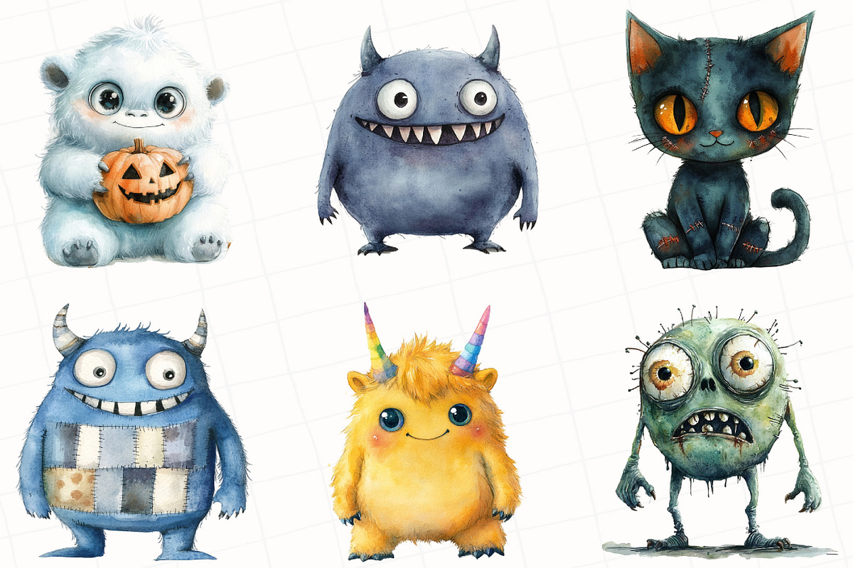 Halloween Monsters Clipart, an Illustration by OK Design (Photo 5 of 5)