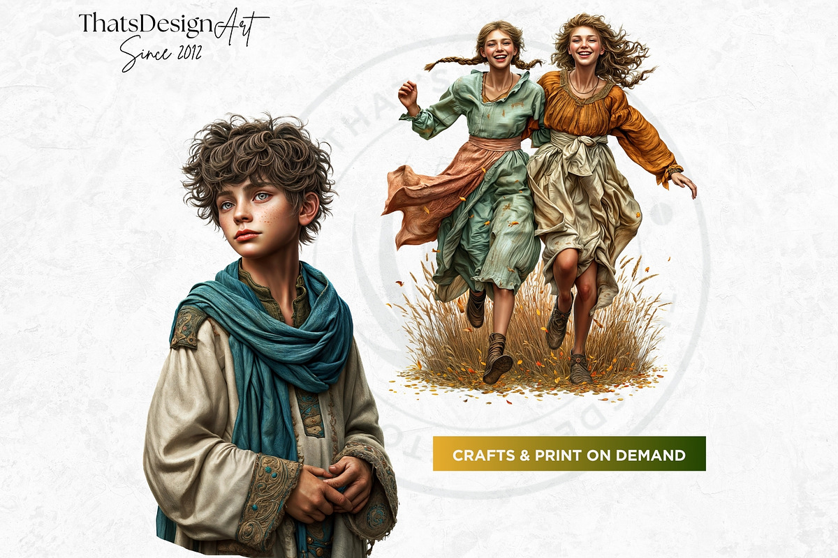 Medieval peasants clipart set, a Person Illustration by ThatsDesignArt (Photo 8 of 10)
