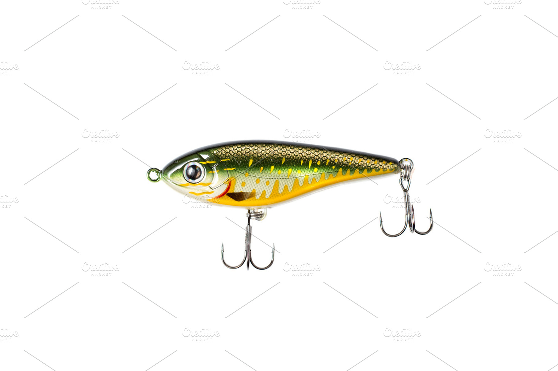 Fishing spoonbait with hooks isolated stock photo containing closeup and, a Sports & Recreation Photo by Wedphoto