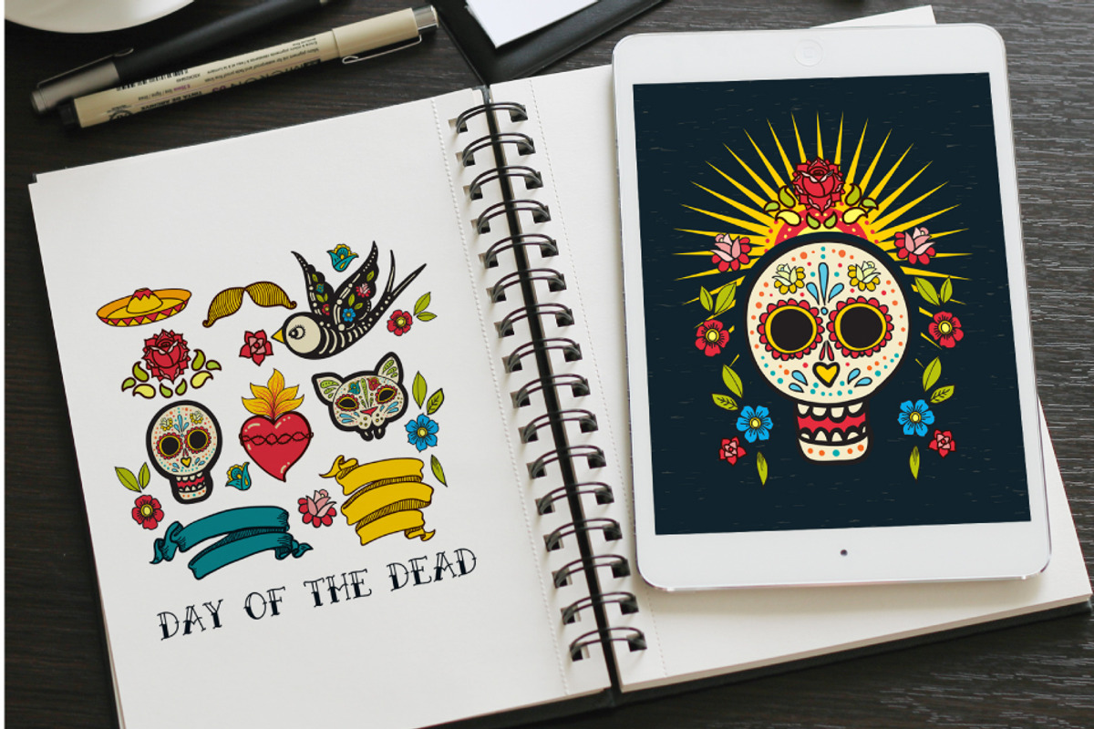 Day of the Dead. Hand drawn set., a Decorative Illustration by KundolaArt (Photo 5 of 8)