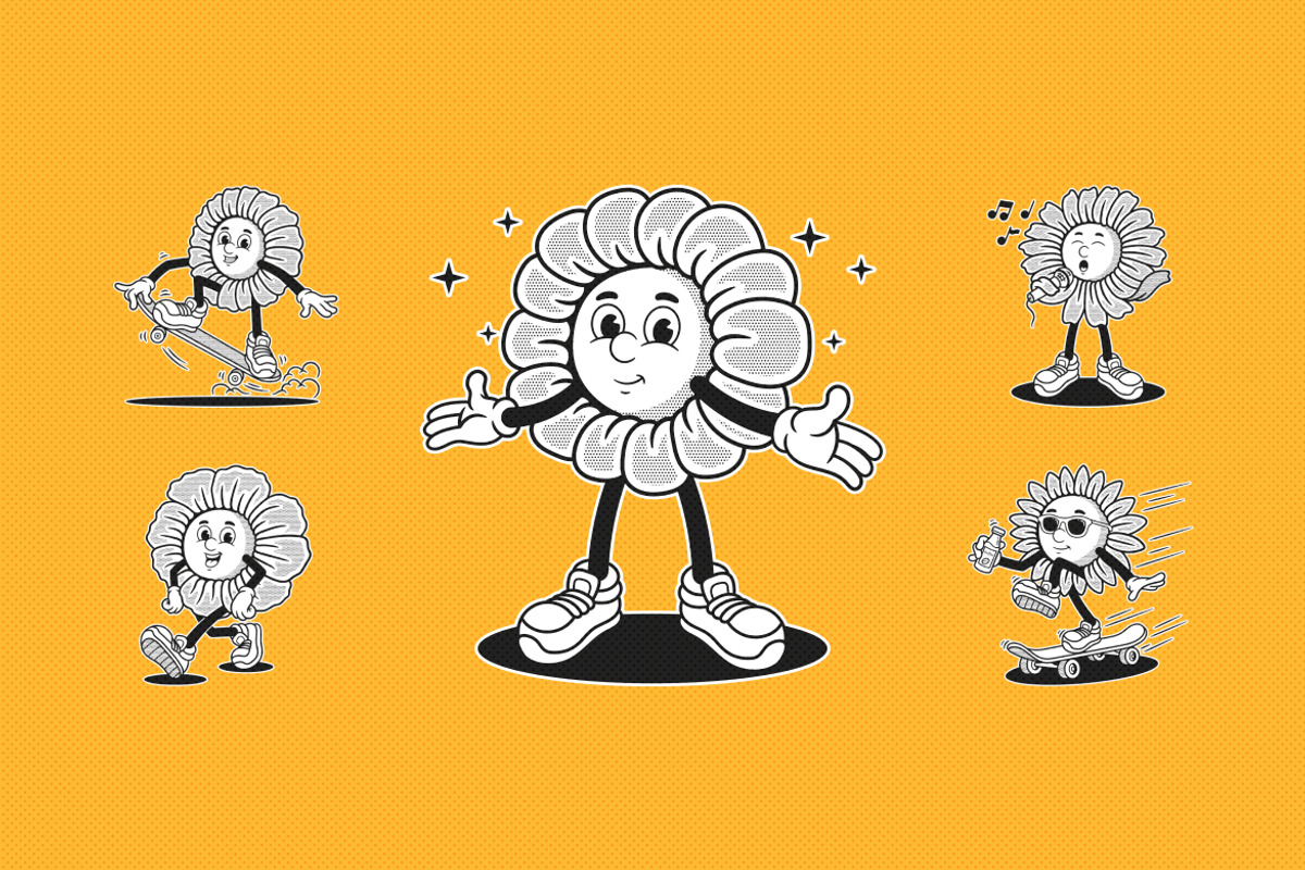 Retro Flower Mascot Illustration, an Object Illustration by Decoconio Design (Photo 3 of 7)