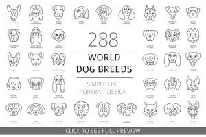 Dog portraits simple line set, an Illustration by pet design shop