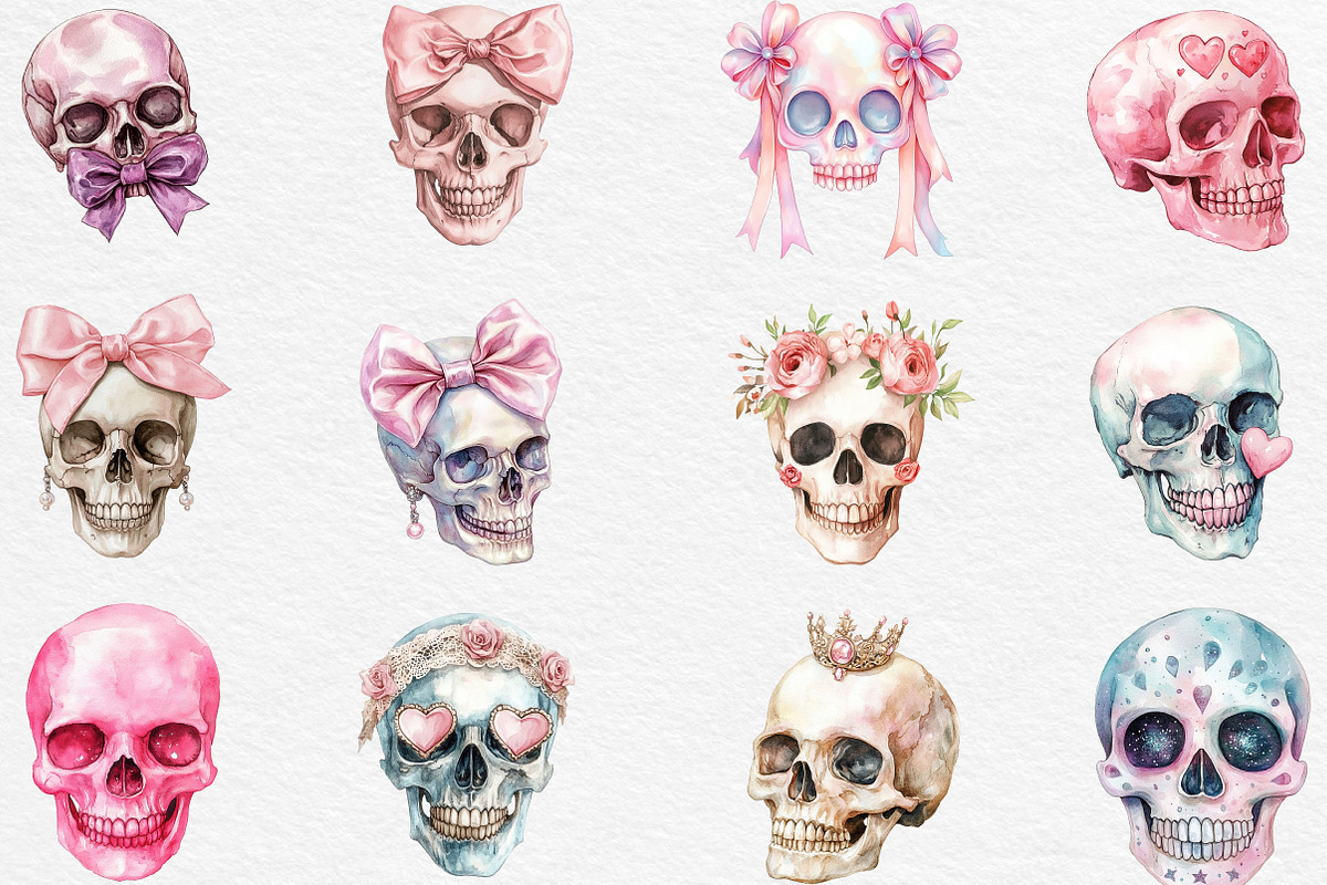 Coquette Skull Clipart PNG, an Illustration by Black Bird Studio (Photo 4 of 6)