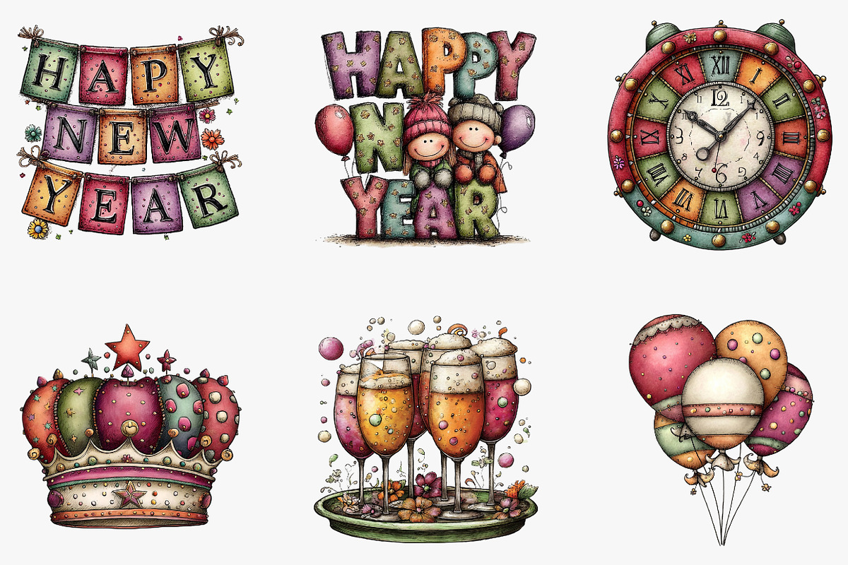 New Year Clipart, an Illustration by CreationArt (Photo 7 of 7)