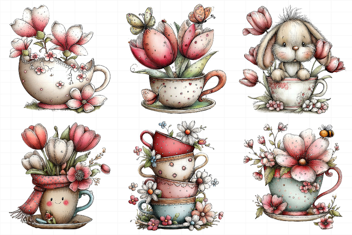 Whimsical Spring Tea Cup Clipart, an Illustration by Daily.Designs (Photo 4 of 7)