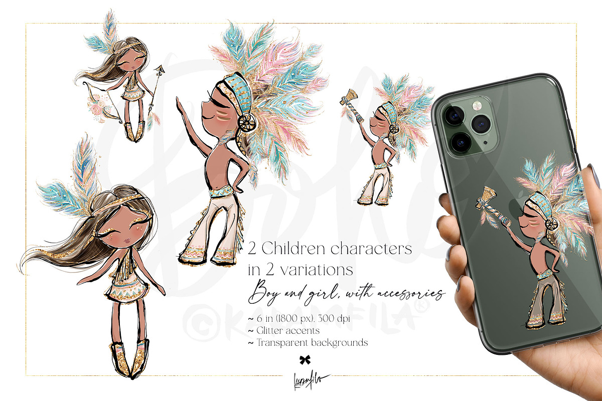 Ethnic Native Boho Children Clipart, a Person Illustration by KaramfilaS (Photo 2 of 6)