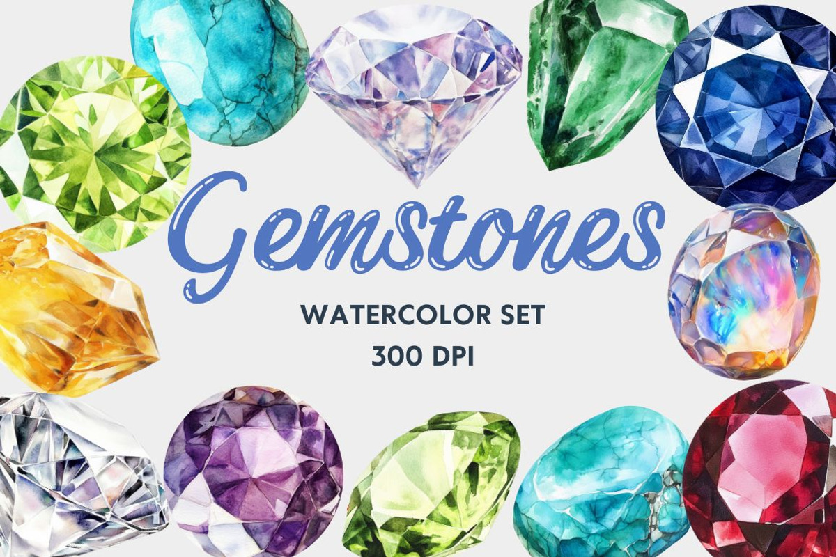 Watercolor Gemstones Bundle, an Illustration by The Best Digital Plaza (Photo 1 of 3)
