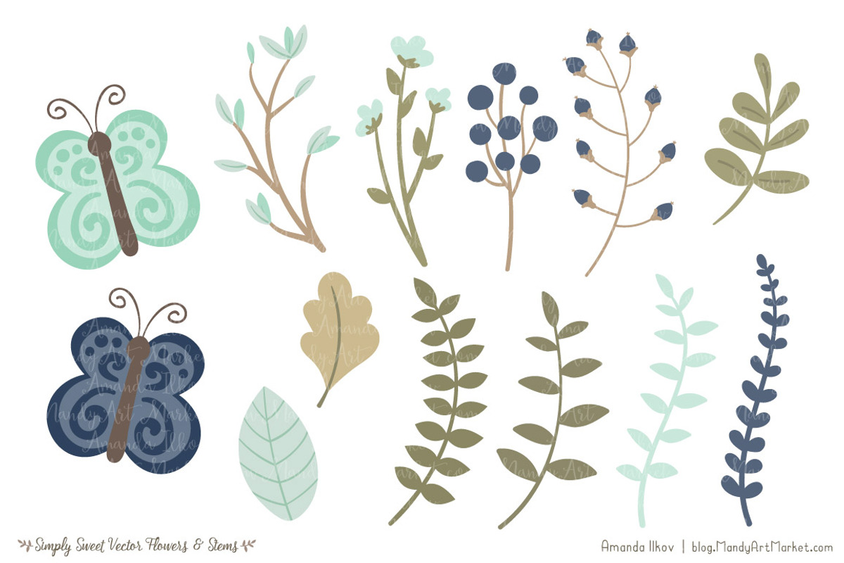 Navy & Mint Flowers Clipart, an Illustration by Amanda Ilkov (Photo 4 of 4)