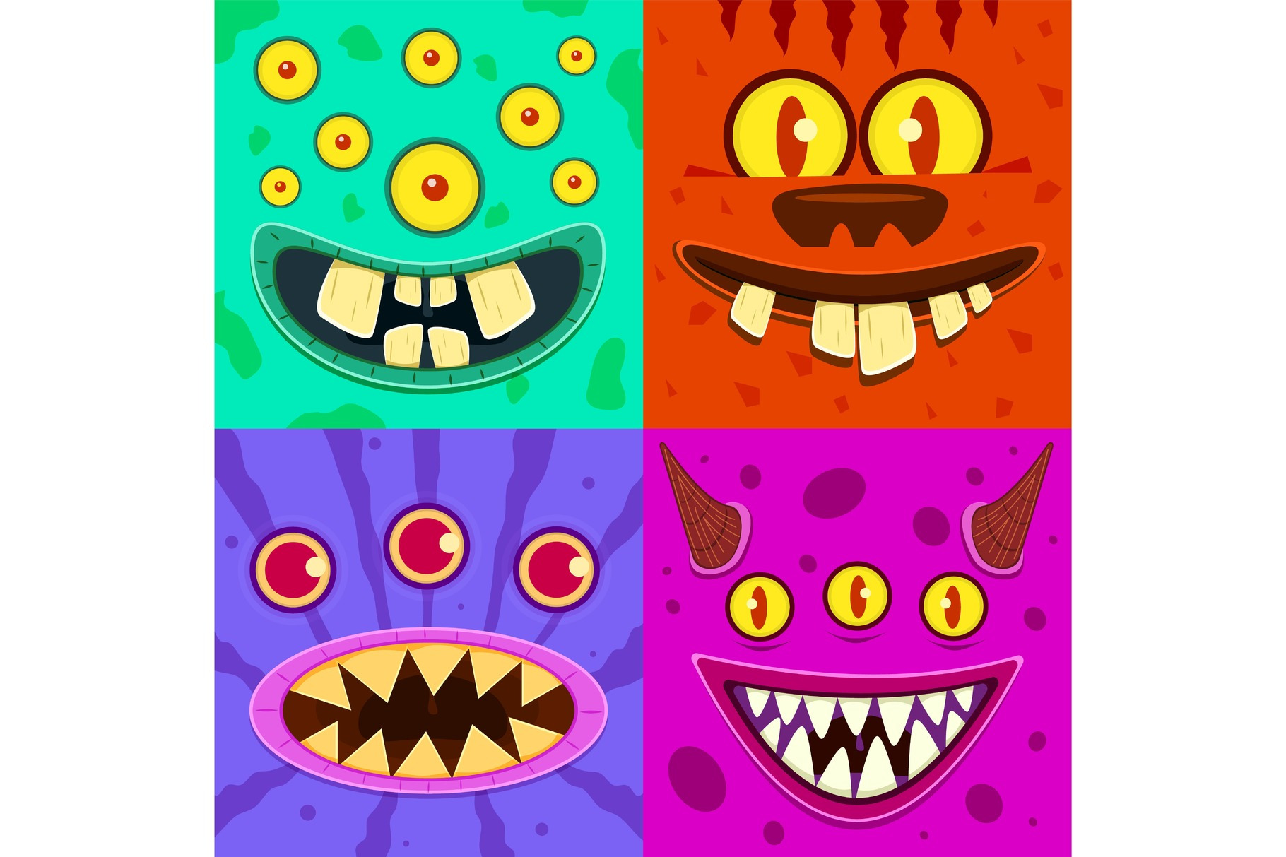 Monster faces. Cute horned crazy, an Illustration by YummyBuum