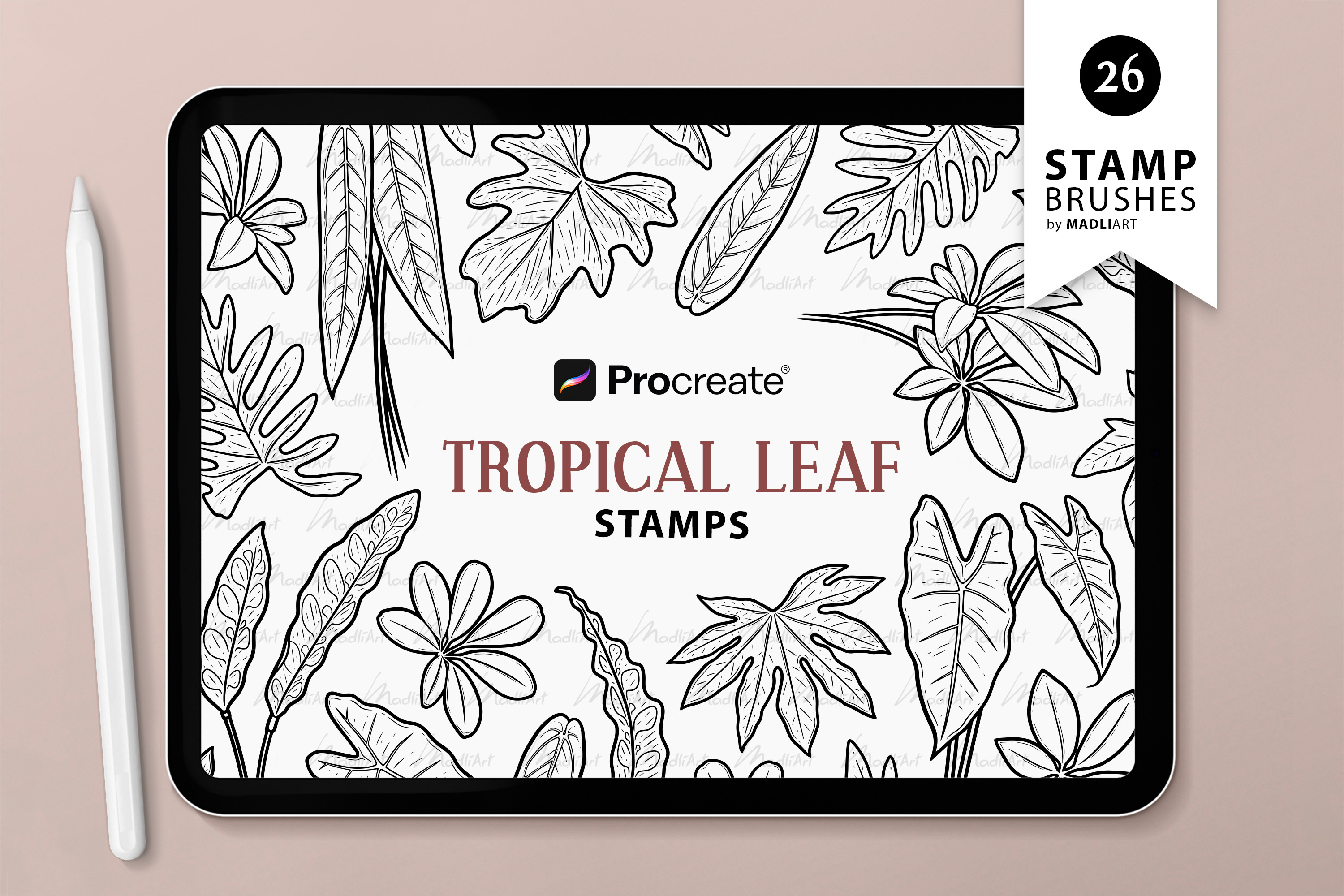 Tropical Leaf Procreate Brush Stamps, a Brush Add-On by MadliArt
