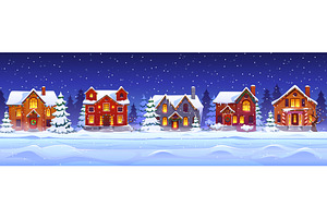 Snowy night Christmas village