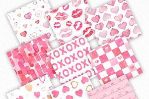 Watercolor Valentine Hearts Patterns