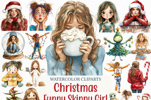 Christmas Funny Skinny Girl Clipart, an Illustration by Craft Nest