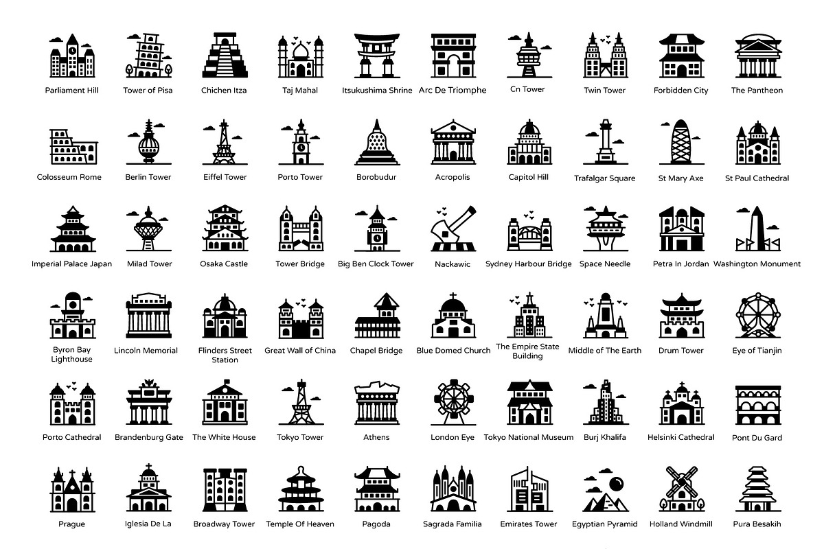 World Landmarks Icons, an Outline Icon by Brickclay (Photo 8 of 8)