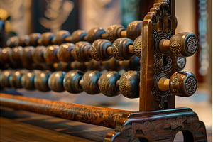 Old wooden abacus with intricate, an Architecture Photo by Ylivdesign