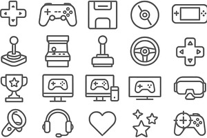 Line icons representing gaming, a Technology Illustration by ZinetroN