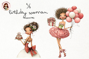Birthday Woman PNG Clipart Bundle, a Person Illustration by Nicolle's Colorful Art