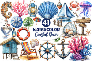 Watercolor Coastal Decor Clipart, an Illustration by Dream Creation