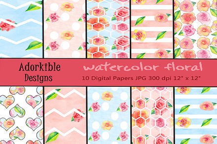 Watercolor Floral Digital Papers