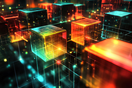 Colorful abstract digital cubes illu, a Photo by Tanuart