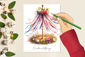 Watercolor Maypole Clipart