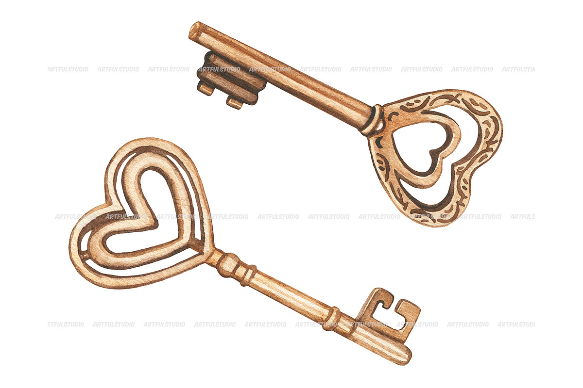 Watercolor vintage Keys and locks, an Object Illustration by ArtfulStudio (Photo 7 of 8)